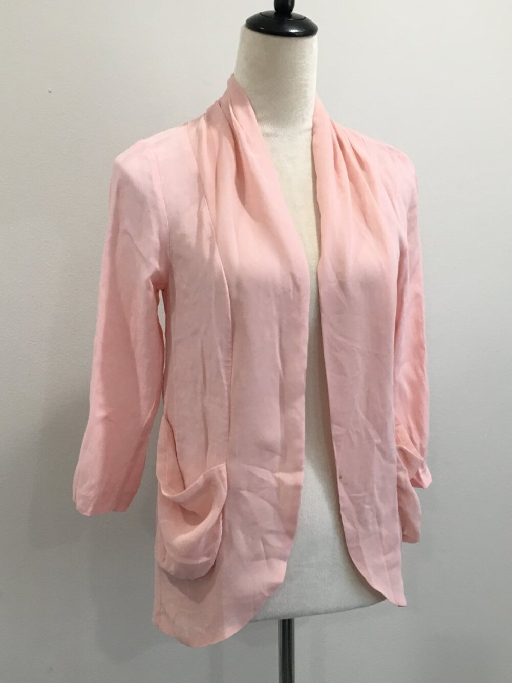 KIMCHI BLUE Urban Outfitters Pink Chiffon Lapels Open Front Blazer Jacket